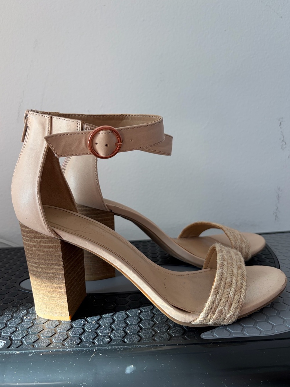 LC Lauren Conrad Tan Braided Strap Block Heel Sandals